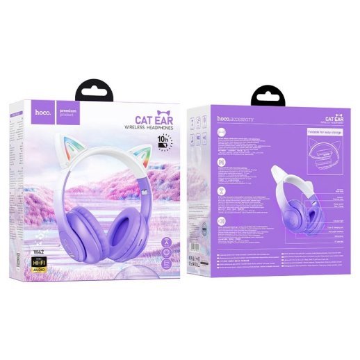 Бездротові повнорозмірні навушники HOCO W42 Cat Ear, Purple Grape