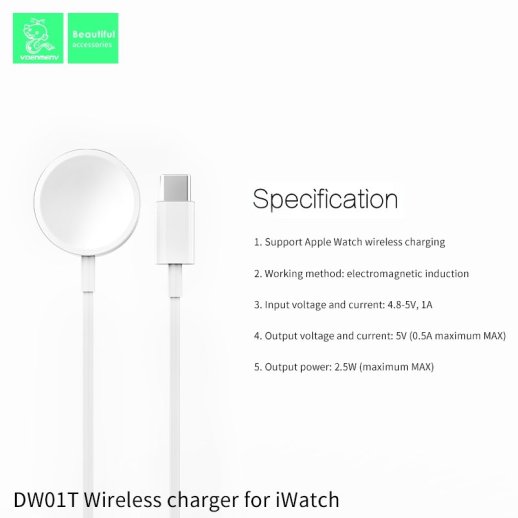 Зарядний пристрій для годинника USB-С (TYPE-C) DENMEN DW01T для Apple Watch Wireless Charging