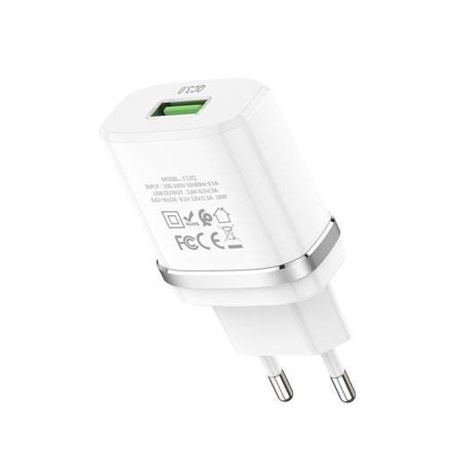 Мережевий зарядний пристрій HOCO C12Q SMART QC3.0, БІЛИЙ