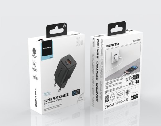Сетевое Зарядное Устройство Senteo Z-10 1USB-C+1USB-A PD30W GaN/QC3.0 18W