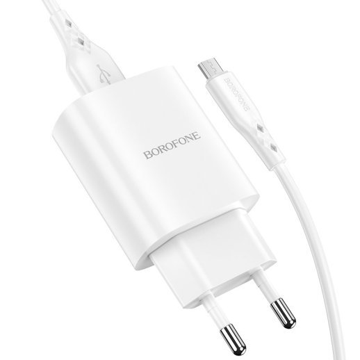 СЗУ Borofone BN1 (1USB/2,1A) + USB - MicroUSB (белый)