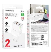 Мережевий зарядний пристрій BOROFONE BN16 PD 45W USB-C + USB-A QC 3.0 18W