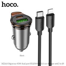 Автомобільний зарядний пристрій HOCO NZ16A Rigorous 43W PD25W + QC3.0 з кабелем Type-C to Lightning, чорний