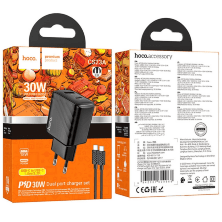 Мережевий Зарядний Пристрій HHoco CS23A Sunlight 2USB PD30w + QC3.0 Type-C to Type-C Black