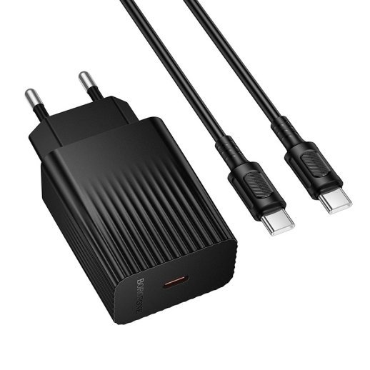 Мережевий зарядний пристрій BOROFONE BAS73A PD 20W USB-C + кабель TYPE-C - TYPE-C, чорний