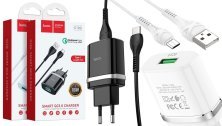 Мережевий зарядний пристрій HOCO C12Q Smart USB QC3.0 + кабель USB - MicroUSB, чорний