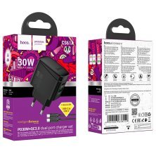 Мережевий зарядний пристрій HOCO CS61A TYPE-C PD 30W + USB QC 3.0 + КАБЕЛЬ TYPE-C - TYPE-C, чорний