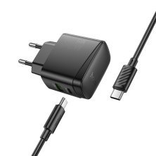 Мережевий зарядний пристрій HOCO CS61A TYPE-C PD 30W + USB QC 3.0 + КАБЕЛЬ TYPE-C - TYPE-C, чорний
