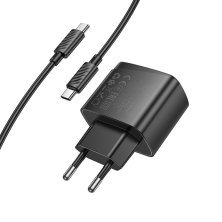 Мережевий зарядний пристрій HOCO CS61A TYPE-C PD 30W + USB QC 3.0 + КАБЕЛЬ TYPE-C - TYPE-C, чорний