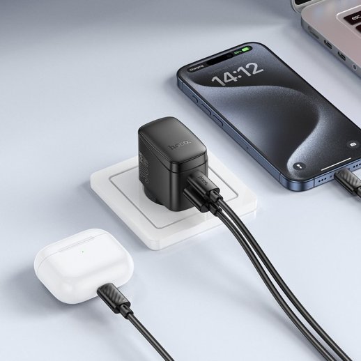 Мережевий зарядний пристрій HOCO CS61A TYPE-C PD 30W + USB QC 3.0 + КАБЕЛЬ TYPE-C - TYPE-C, чорний