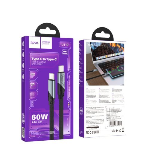 USB-C кабель HOCO U119 60W Type-C - Type-C ЧОРНИЙ