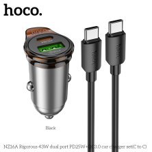 Автомобільний зарядний пристрій HOCO NZ16A Rigorous 43W PD25W + QC3.0 з кабелем Type-C to Type-C, сірий