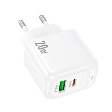 Мережевий зарядний пристрій HOCO CS54A TYPE-C PD 20W + USB QC 3.0, білий