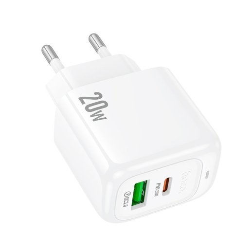 Мережевий зарядний пристрій HOCO CS54A TYPE-C PD 20W + USB QC 3.0, білий