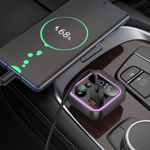FM-трансмітер HOCO E85 Tiger PD20W + QC3.0 Bluetooth 5.4 (чорний)