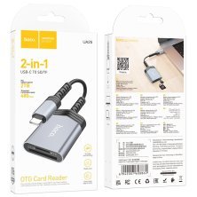 OTG картрідер HOCO UA25 2в1 Type-C (штекер)  -  SD / TF (гнізда), 19 см, сірий