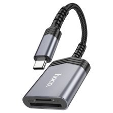 OTG картрідер HOCO UA25 2в1 Type-C (штекер)  -  SD / TF (гнізда), 19 см, сірий
