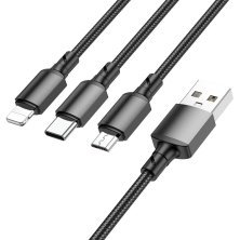 USB кабель BOROFONE BX72 charging data 3in1 USB - Type-C/MicroUSB/Lightning, чорний