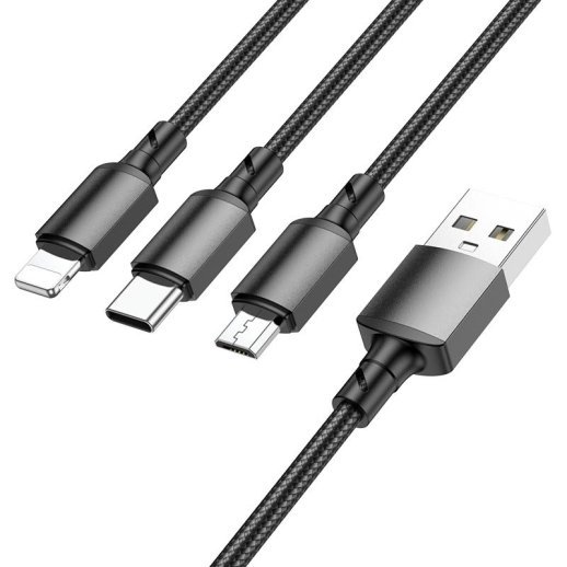 USB кабель BOROFONE BX72 charging data 3in1 USB - Type-C/MicroUSB/Lightning, чорний