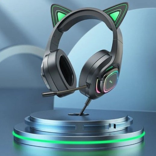 Дротова комп'ютерна гарнiтура HOCO W107 ELF CAT, чорний