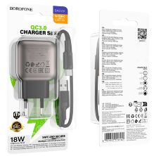 Мережевий зарядний пристрій BOROFONE BAS52A USB QC3.0 18W + кабель USB - TYPE-C, чорний
