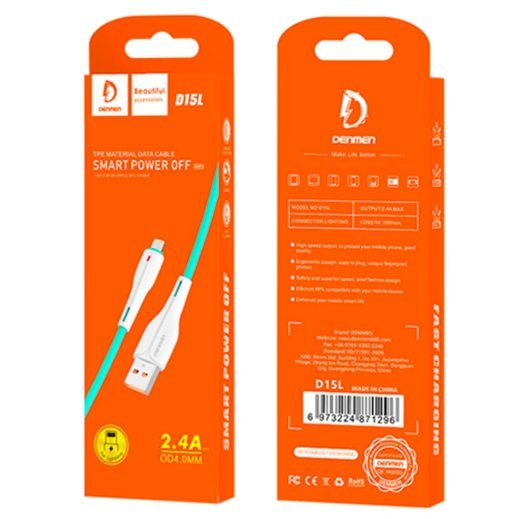 Кабель USB Denmen D15L USB - Lightning (2.4A) OD4.0мм