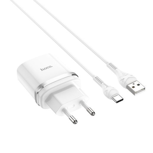Мережевий зарядний пристрій HOCO C12Q SMART USB QC3.0 + кабель USB - TYPE-C, БІЛИЙ