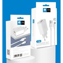 Мережевий зарядний пристрій WUW T56 2.4A + USB Type-C БІЛИЙ