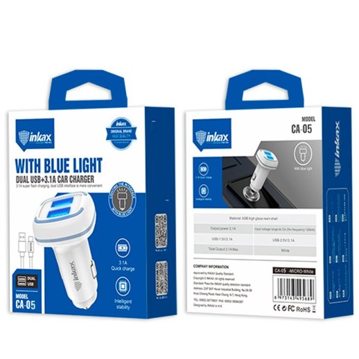 Автомобільний зарядний пристрій INKAX CA-05 2 USB, 3.1A, 15W, USB кабель MICRO