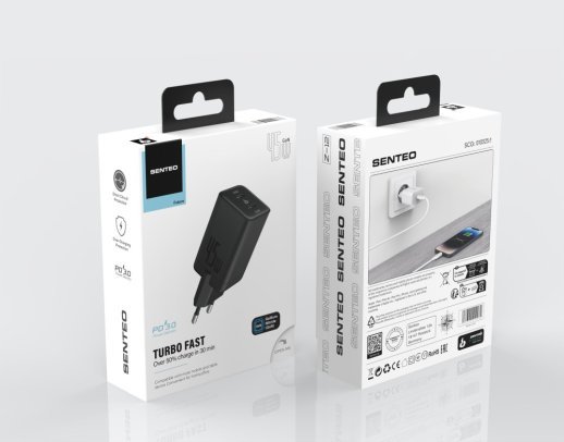 Сетевое Зарядное Устройство Senteo Z-12 Type-C1+Type-C2 PD45W GaN