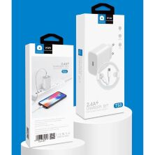 Мережевий зарядний пристрій WUW T53 USB-C + КАБЕЛЬ USB-C - Lightning 2.4A БІЛИЙ