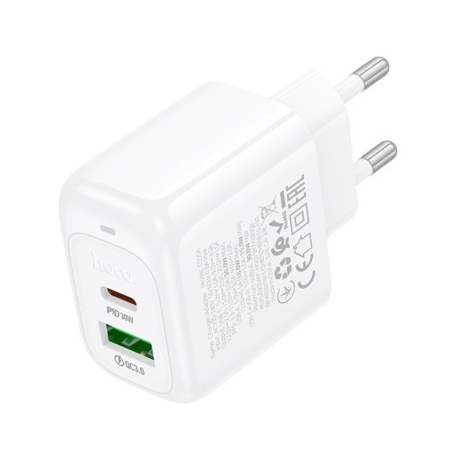 Мережевий зарядний пристрій HOCO CS55A TYPE-C PD 30W + USB QC 3.0, білий