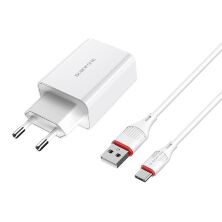Мережевий зарядний пристрій BOROFONE BA21A Long journey single port QC3.0 + кабель USB - TYPE-C