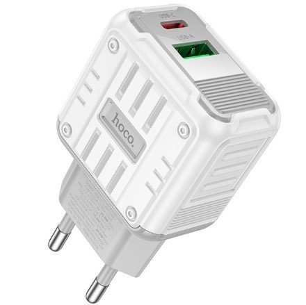 Мережевий зарядний пристрій HOCO C135A TYPE-C PD 20W + USB QC 3.0, білий