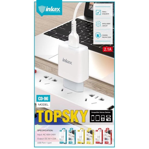 Мережевий зарядний пристрій INKAX CD-96 2.1A + USB кабель Lightning for IPhone