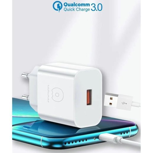 Мережевий зарядний пристрій WUW T59 18W QC3.0 + USB Type-C БІЛИЙ