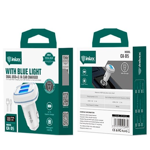 Автомобільний зарядний пристрій INKAX CA-05 2 USB, 3.1A, 15W, USB кабель TYPE-C