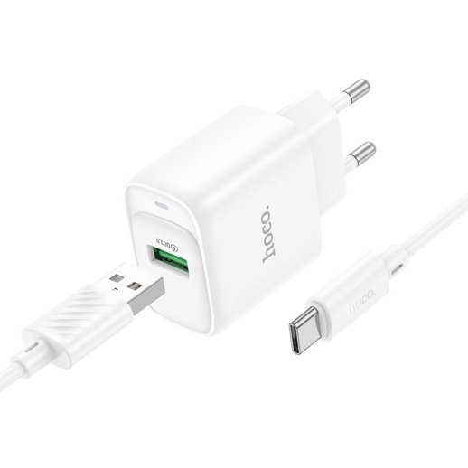 Мережевий зарядний пристрій HOCO C140A USB QC3.0 18W + кабель USB - TYPE-C, білий