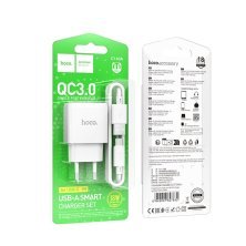 Мережевий зарядний пристрій HOCO C140A USB QC3.0 18W + кабель USB - TYPE-C, білий