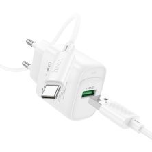 Мережевий зарядний пристрій HOCO C140A USB QC3.0 18W + кабель USB - TYPE-C, білий