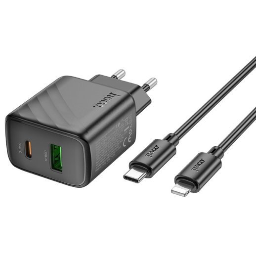 Мережевий зарядний пристрій HOCO CS23A TYPE-C PD 30W + USB QC 3.0 + КАБЕЛЬ TYPE-C - LIGHTNING, чорний