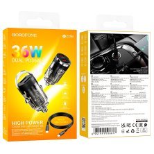 Автомобільний зарядний пристрій BOROFONE BZ29B PD 36W 2 TYPE-C + кабель TYPE-C - TYPE-C, чорний