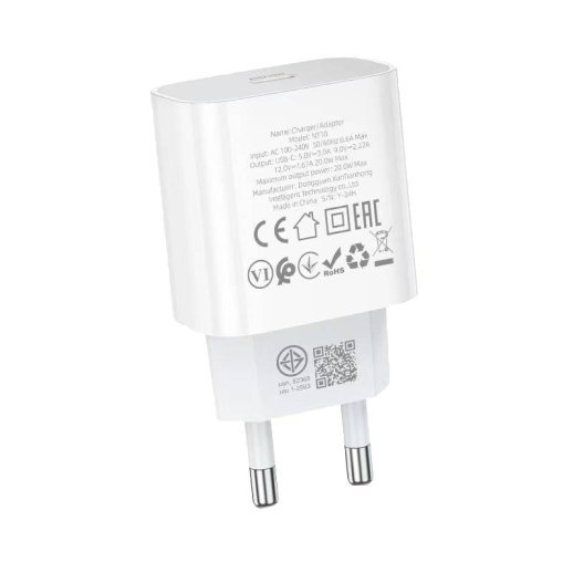 Мережевий зарядний пристрій HOCO NT10 TYPE-C PD 20W, БІЛИЙ