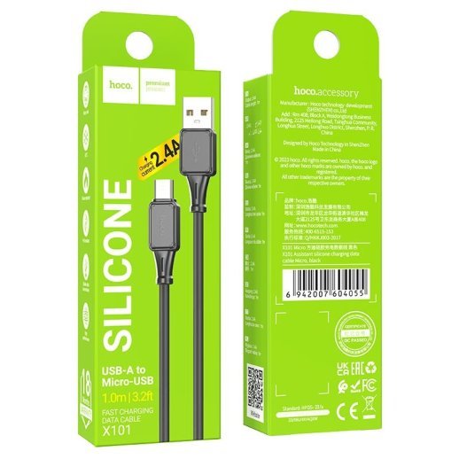 USB кабель HOCO X101 USB - micro USB silicone 1 метр, чорний