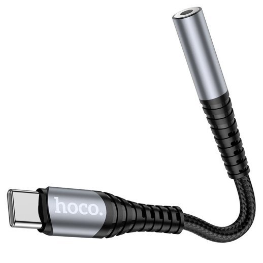 Аудіоадаптер HOCO LS33 TYPE-C (штекер) на 3,5 мм (гніздо), 8см, сірий