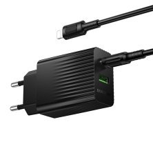 Мережевий зарядний пристрій BOROFONE BAS74A TYPE-C PD 20W / USB QC3.0 + кабель TYPE-C - LIGHTNING, чорний
