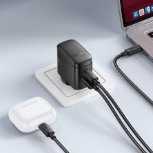 Мережевий зарядний пристрій HOCO CS63A TYPE-C PD 65W + USB QC 3.0 + КАБЕЛЬ TYPE-C - TYPE-C, чорний