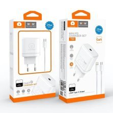 Мережевий зарядний пристрій WUW T60 GaN TYPE-C PD 25W + USB кабель Type-C - Type-C