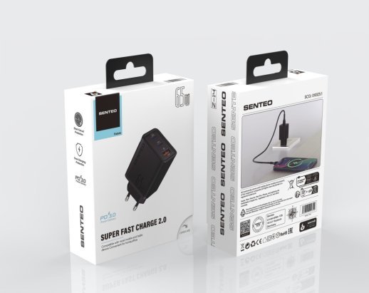 Сетевое Зарядное Устройство Senteo Z-14 2USB-C+1USB-A 65W/QC3.0  GaN