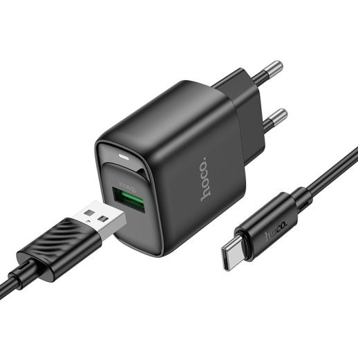 Мережевий зарядний пристрій HOCO C140A USB QC3.0 18W + кабель USB - TYPE-C, чорний
